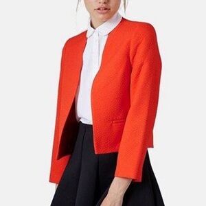 Topshop Orange Open Front Blazer‎ Textured Lined 12